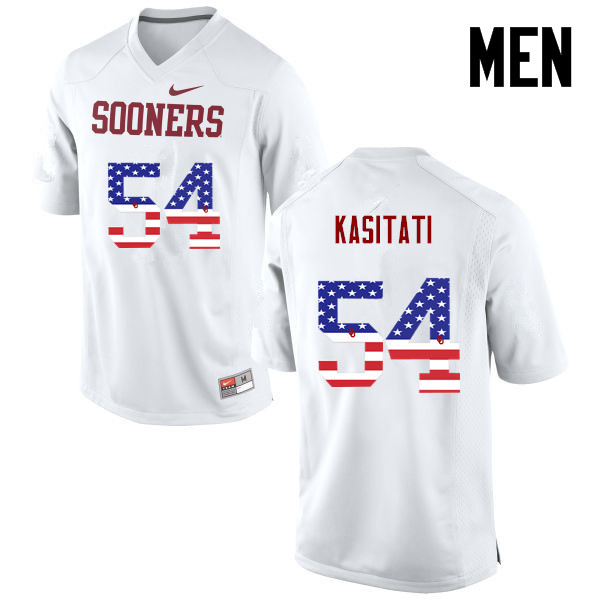 Men Oklahoma Sooners #54 Nila Kasitati College Football USA Flag Fashion Jerseys-White